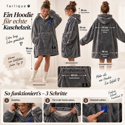 Farlique Beheizter Kuschel-Hoodie mit Känguru-Tasche