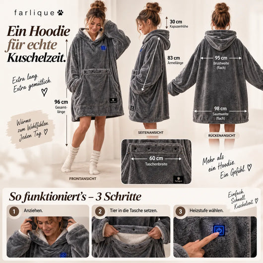 Farlique Beheizter Kuschel-Hoodie mit Känguru-Tasche