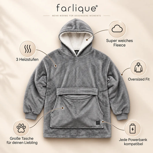 Farlique Beheizter Kuschel-Hoodie mit Känguru-Tasche