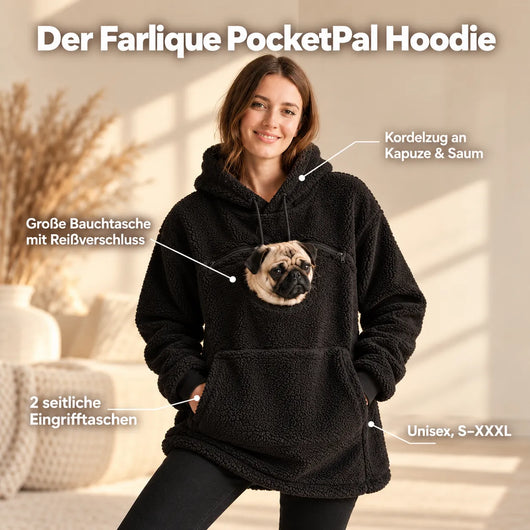 Farlique PocketPal Hoodie — Oversize Teddyfleece mit Tiertasche