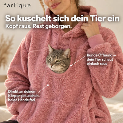 Farlique PocketPal Hoodie — Oversize Teddyfleece mit Tiertasche