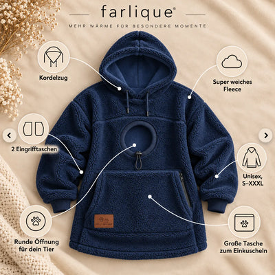 Farlique PocketPal Hoodie — Oversize Teddyfleece mit Tiertasche