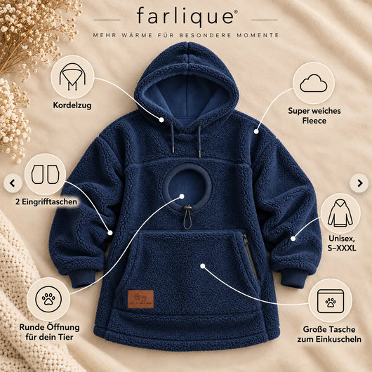 Farlique PocketPal Hoodie — Oversize Teddyfleece mit Tiertasche
