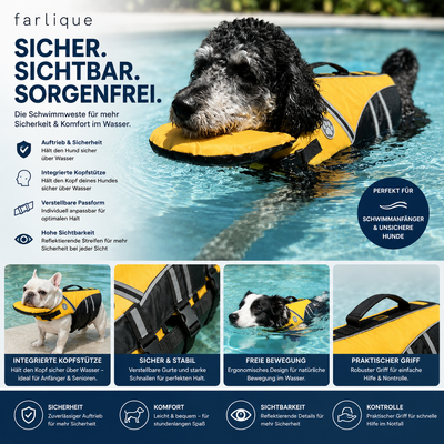 Farlique Hunde-Schwimmweste mit Kopfstütze