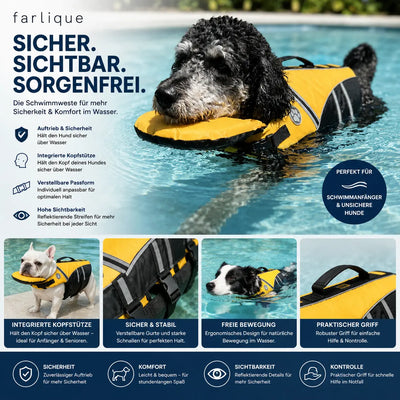 Chaleco salvavidas para perros Farlique con reposacabezas