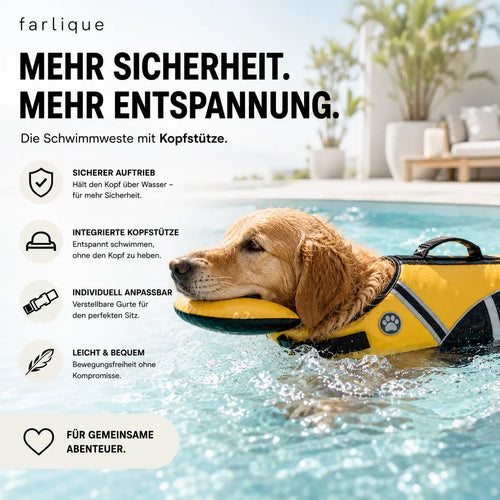 Chaleco salvavidas para perros Farlique con reposacabezas